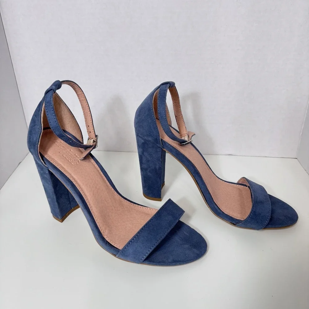 Charlotte Russe Prom Chic Block Heel Ankle Strap Sandals Womens Size 8 Blue Shoe